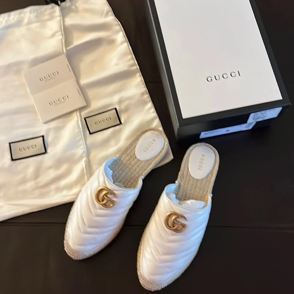 GUCCI Marmont Double G Espadrilles Nappa Charlotte Great White EUR 41 US 11